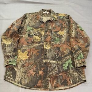 RedHead Advantage Timber Camo Woodland Button Flannel Hunt Shirt Men XL USA-5388